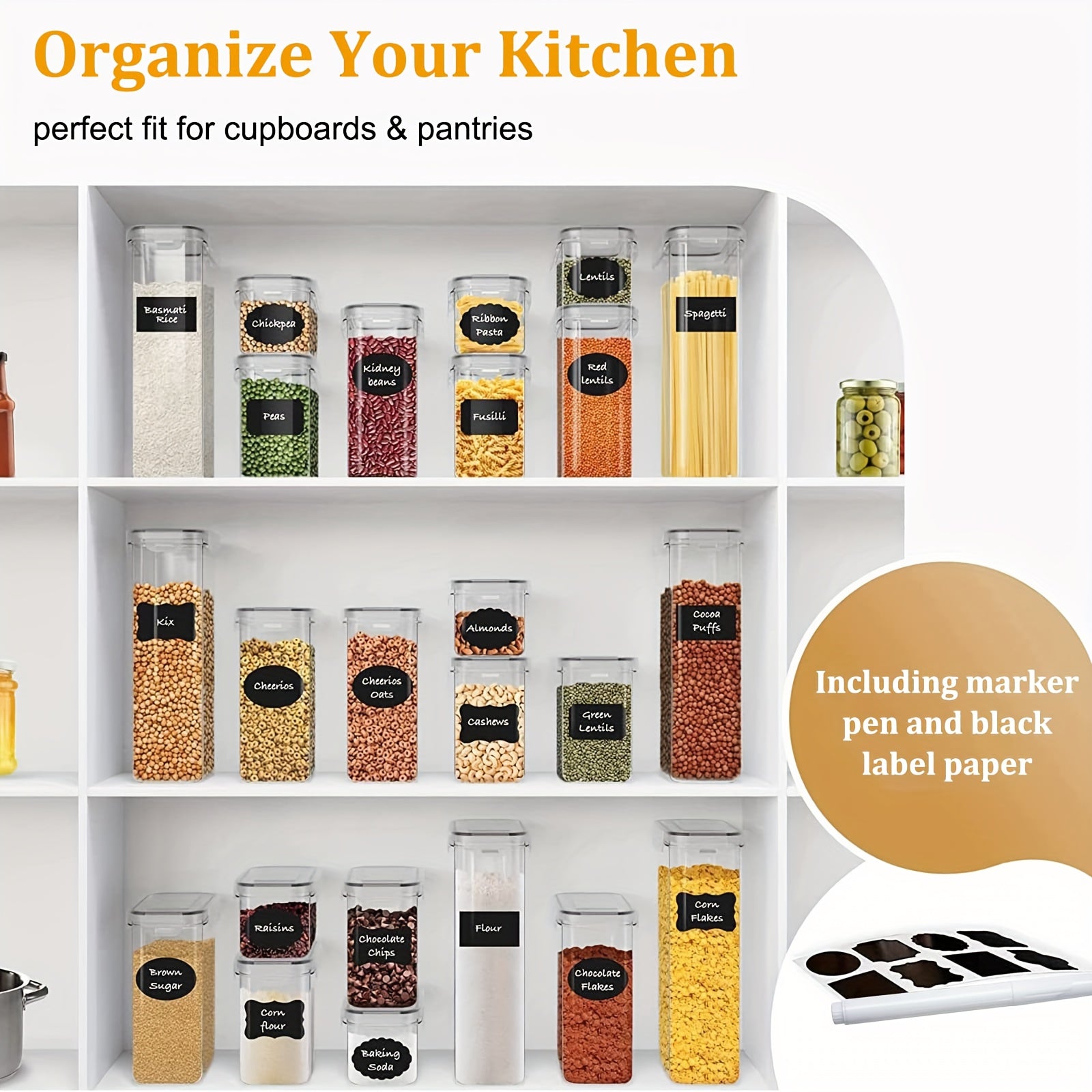 A Set of 12 Airtight Food Storage Containers, Consisting of 6 Containers And 6 Lids, Perfect for Organizing Your Kitchen Pantry And Ideal for Keeping Grains, Flour, Sugar, And Other Dry Items