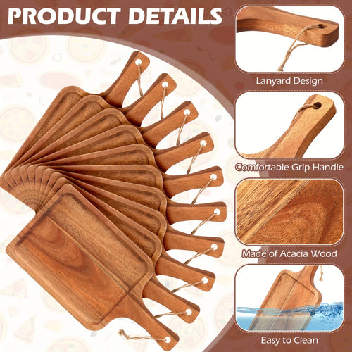 16pcs Acacia Wood Cutting Board with Handle, Charcuterie Platter, Pizza Serving Tray, Kitchen Counter Cheese and Fruit Board, Christmas Table Decoration