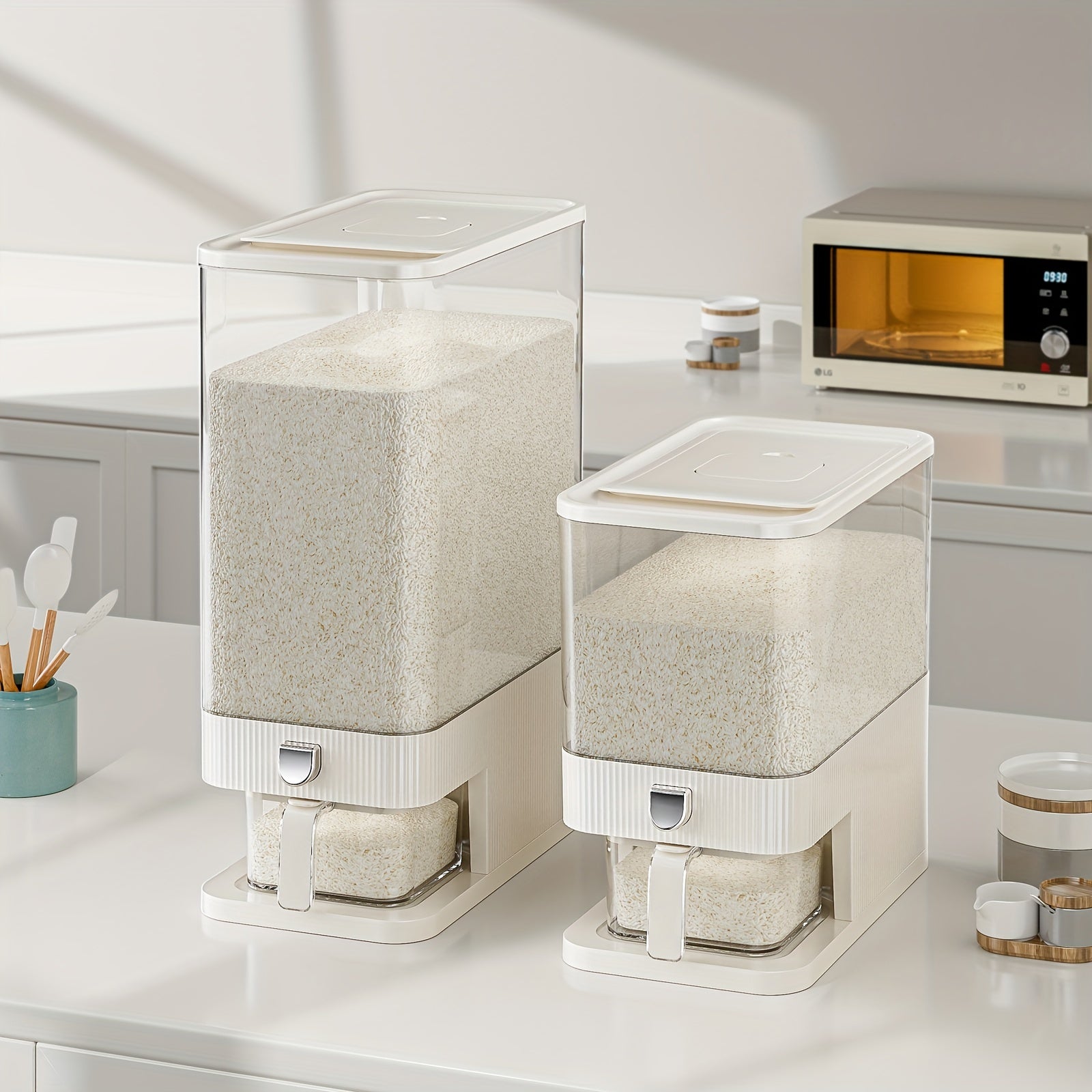 SYNCVIBE Large Rice Dispenser, Sealed Rice Storage Box With Measuring Cup For Kitchen Pantry And Home, Kitchen Soybean Corn Grain Dispenser Bucket, Moisture Resistant Household Kitchen Soybean Corn Grain Dispenser Bucket