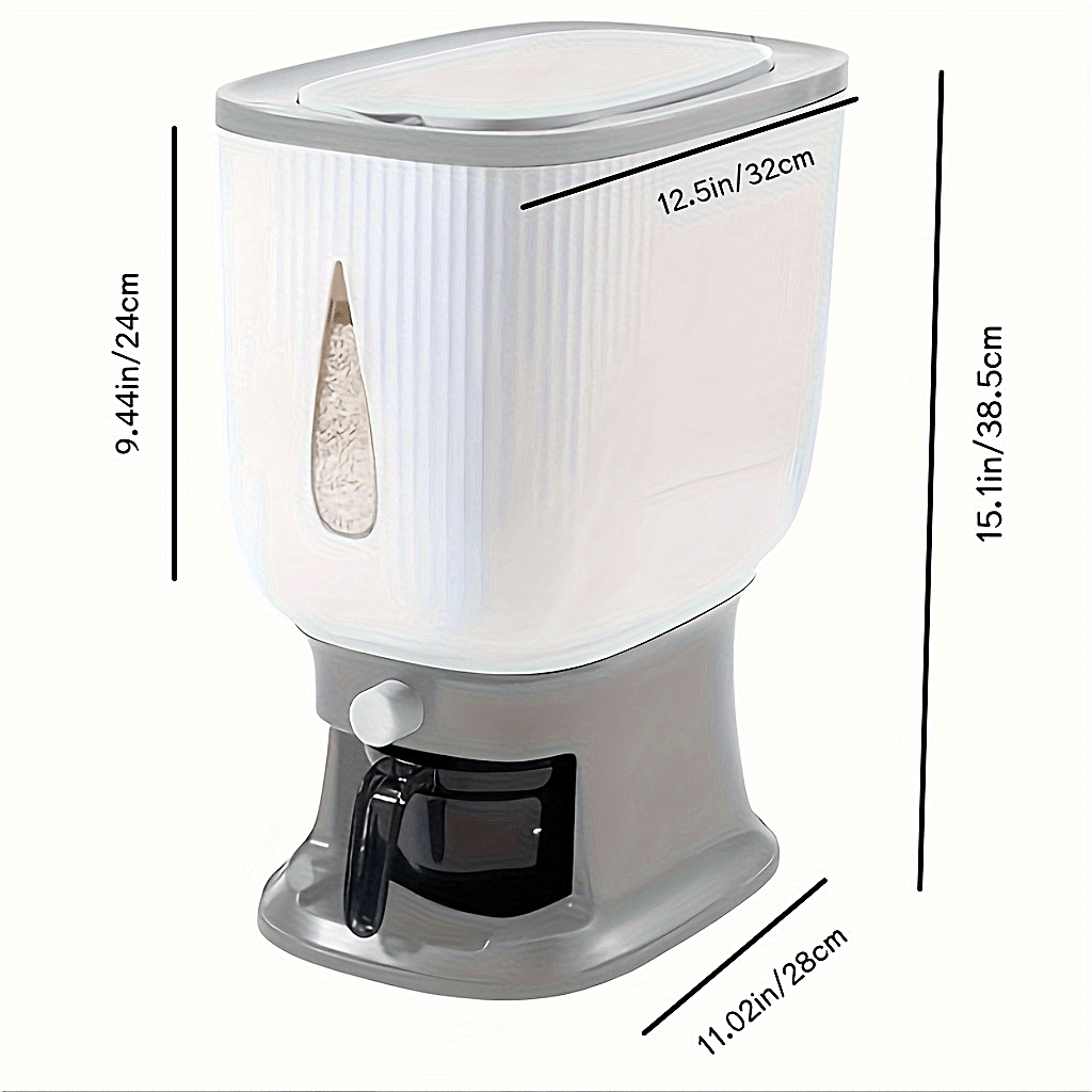 1pc 22.05LB Large Dispenser Grain Storage Container with Airtight Cover & Viewing Window - Heavy-Duty Cereal Bulk Pantry Box for Rice, Wheat, Flour, Pet - Household\u002FCommercial Grain Silo