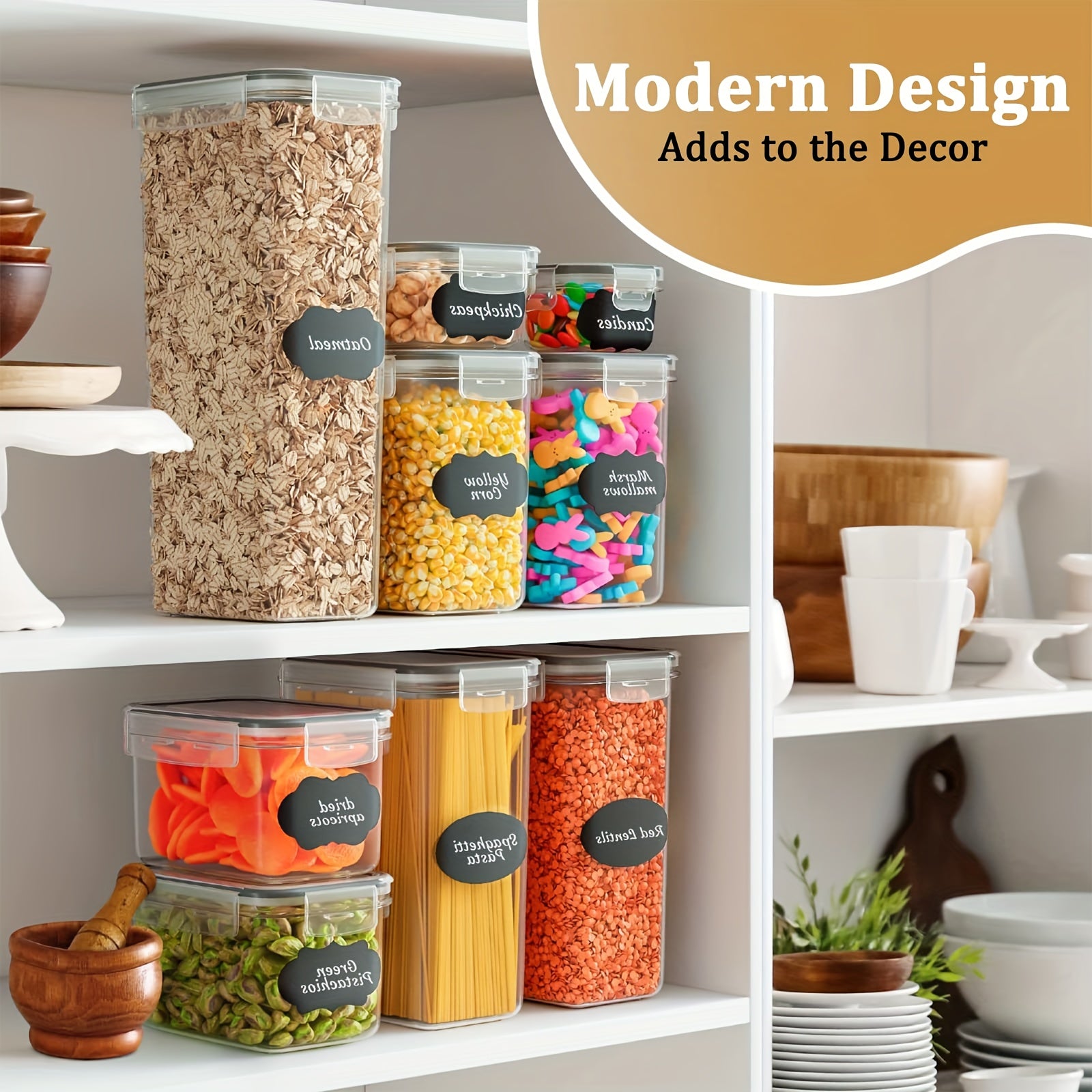 A Set of 12 Airtight Food Storage Containers, Consisting of 6 Containers And 6 Lids, Perfect for Organizing Your Kitchen Pantry And Ideal for Keeping Grains, Flour, Sugar, And Other Dry Items