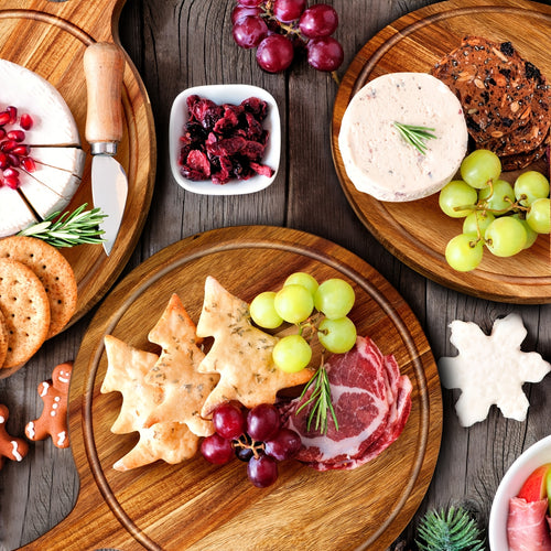 10pcs Round Wooden Cutting Boards with Handles, Wooden Serving Boards, Kitchen Chopping Boards for Pizza, Bread, Cheese, Cooked Food, Fruits, Vegetables